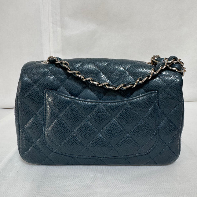 Chanel Classic Flap Rectangular Mini Navy Caviar Leather Silver Hardware 2015-16