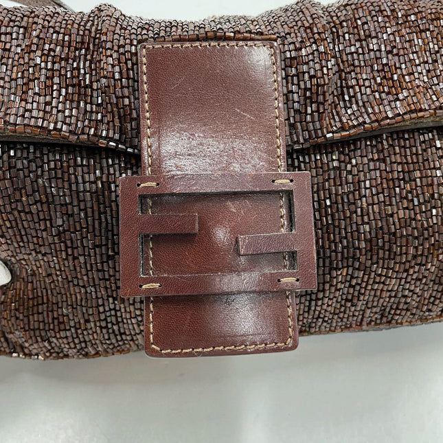 Fendi Baguette Vintage Dark Chocolate Brown Glitter Beads