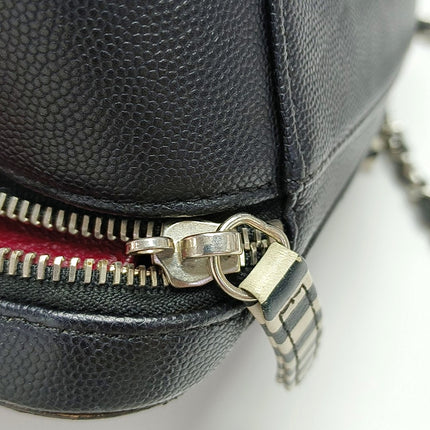 Chanel Filigree Medium Vanity Case Black and White Happy Stitch Top Handle with Chain