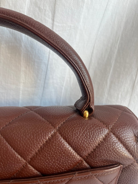Chanel Vintage Top Handle Kelly Dark Caramel Flap Bag Caviar Leather 24k Gold Plated Hardware, 1996-1997