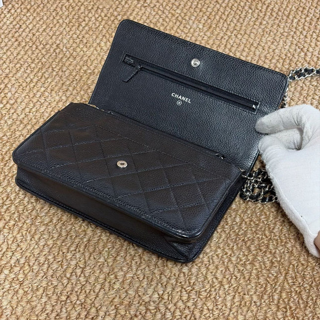 Chanel Wallet on Chain Classic Flap Black Caviar Leather Silver Hardware 2015-16
