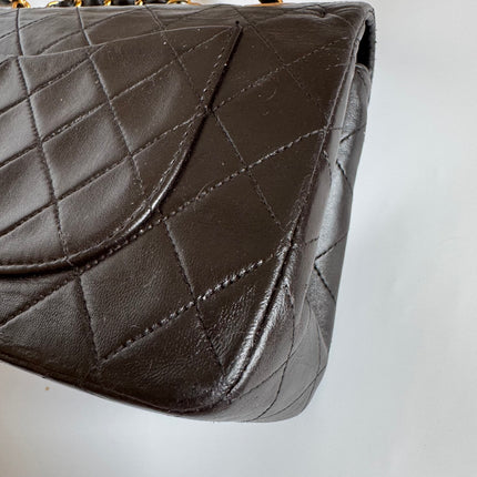 Chanel Classic Flap Small Dark Chocolate Brown Lambskin Leather with 24k Gold Hardware, 1994-1996
