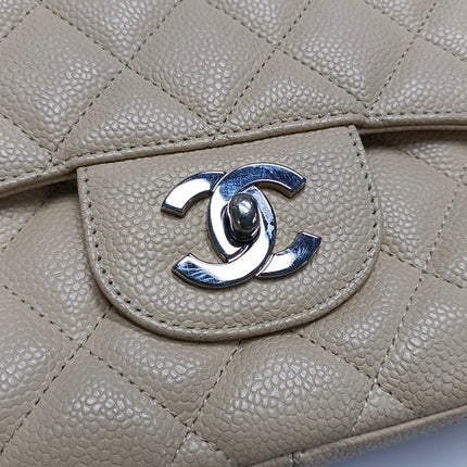 Chanel Classic Flap Jumbo Beige Caviar Leather Single Flap Silver Hardware