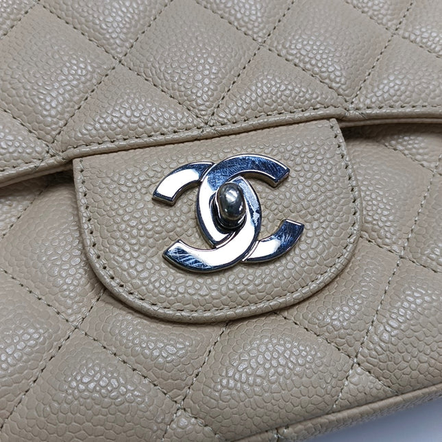 Chanel Classic Flap Jumbo Beige Caviar Leather Single Flap Silver Hardware