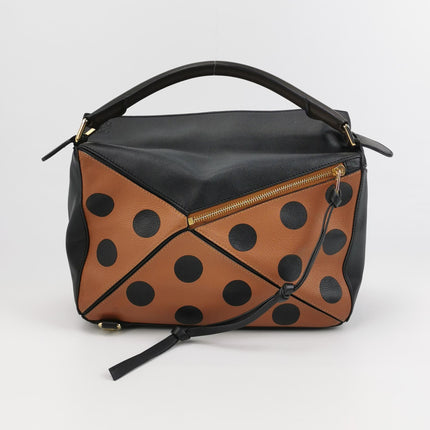 Loewe Puzzle Medium Polka Dots Brown Black Leather