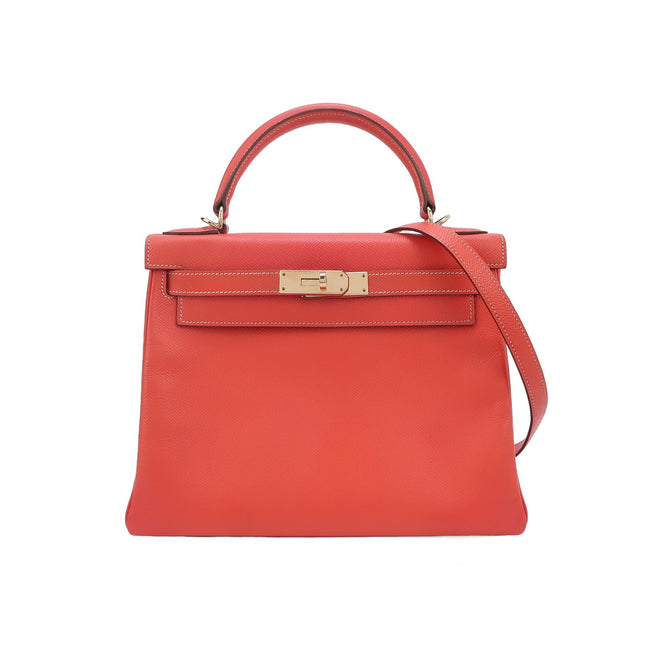 Hermes Kelly 28 Retourne Calfskin Leather Rose Exterior Brown Interior Gold Hardware Double Ring-Luxbags