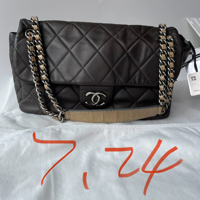 Chanel Coco Casual Flap Bag Quilted Caviar Large Brown Leather