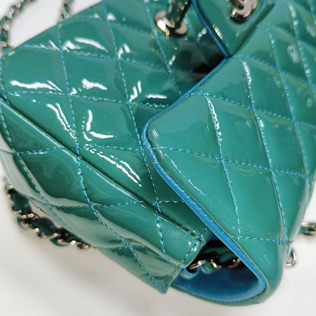 Chanel Classic Flap Rectangular Mini Blue Patent Leather Silver Hardware