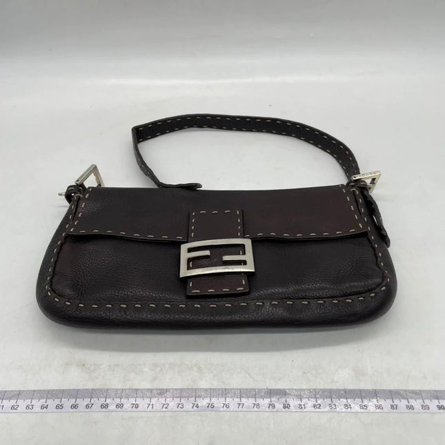 Fendi Baguette Selleria Calfskin Leather Brown Shoulder Bag