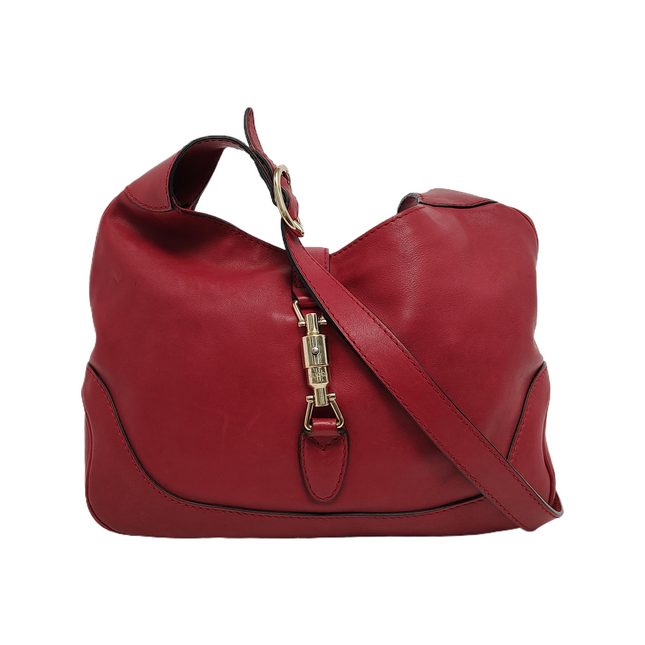 Gucci Jackie Soft Medium Leather Bag Burgundy Red Gold Piston Lock-Luxbags