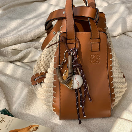 Loewe Hammock Mini Brown Leather Raffia Top Handle Crossbody Bag