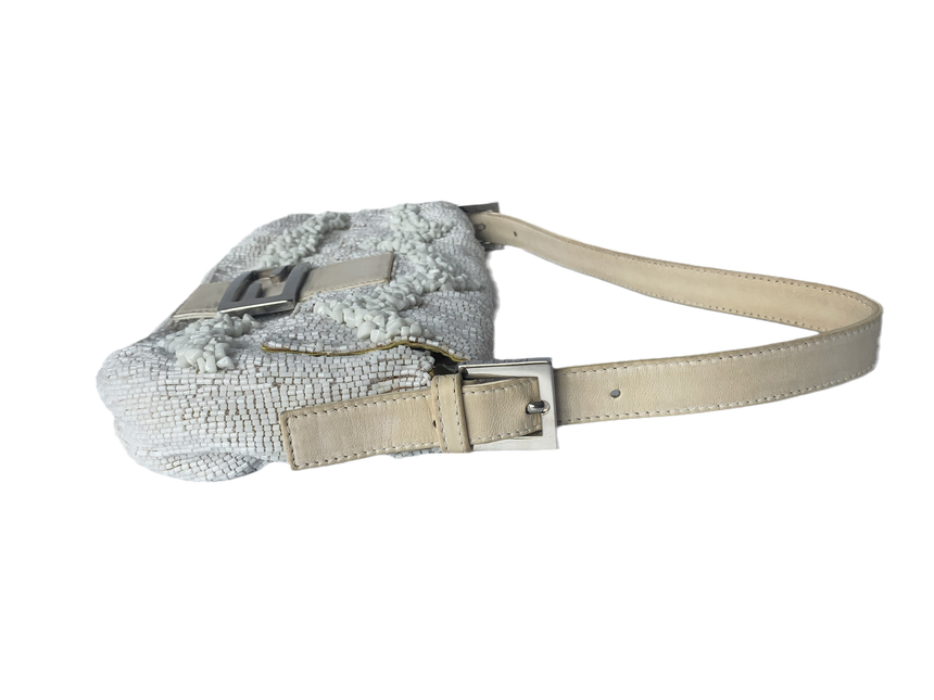 Sold Fendi Baguette White Beaded with Stones in Wave Pattern