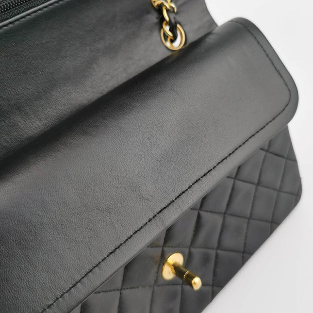 Sold Chanel Classic Flap Vintage Black Lambskin Leather with 24k Gold Hardware