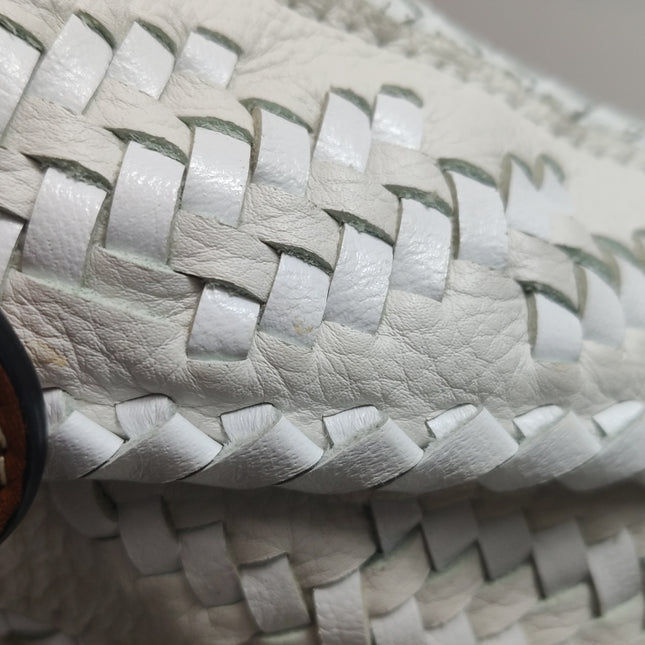 Loewe Puzzle Small Leather Woven Braided White Crossbody Bag