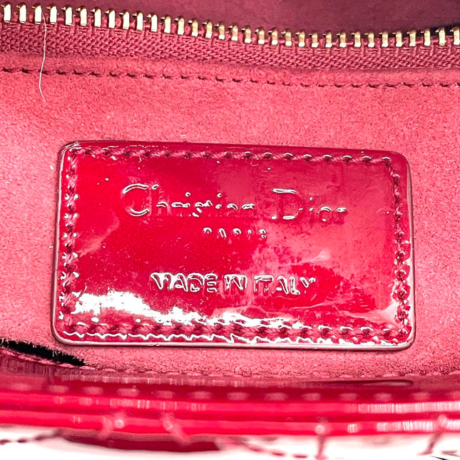 Lady Dior Mini 2020 Red Burgundy Patent Leather Gold Hardware Suede Interior Chain Strap