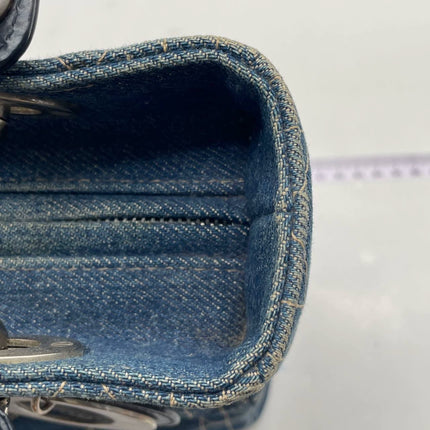 Lady Dior Vintage Medium Navy Blue Jeans Silver Hardware