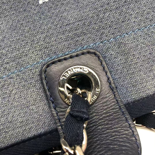 Chanel Deauville Tote Medium Navy Denim Top Handle 2012
