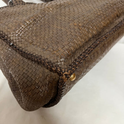 Prada Madras Brown Woven Leather Top Handle Shopping Tote Large