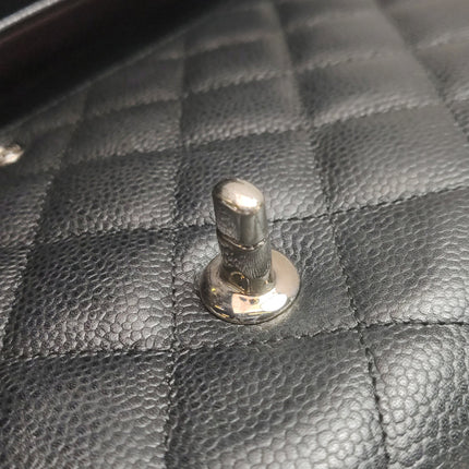 Chanel Classic Flap Maxi Black Caviar Leather Double Flap Sliver Hardware