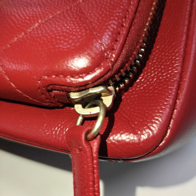 Chanel Business Affinity Medium Red Caviar Leather Top Handle Crossbody Bag