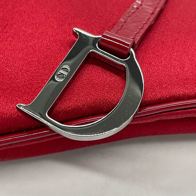 Sold Dior Saddle Vintage Classic Clutch Vintage Mini Red Silk Satin