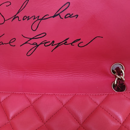 Chanel Classic Flap 2009 Large Red Leather Gold Hardware Velvet Chain Strap