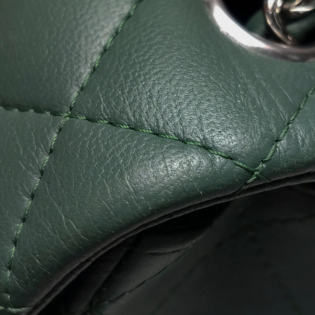 Chanel Classic Flap Mini Rectangular 2019 Green Lambskin Leather Silver Hardware