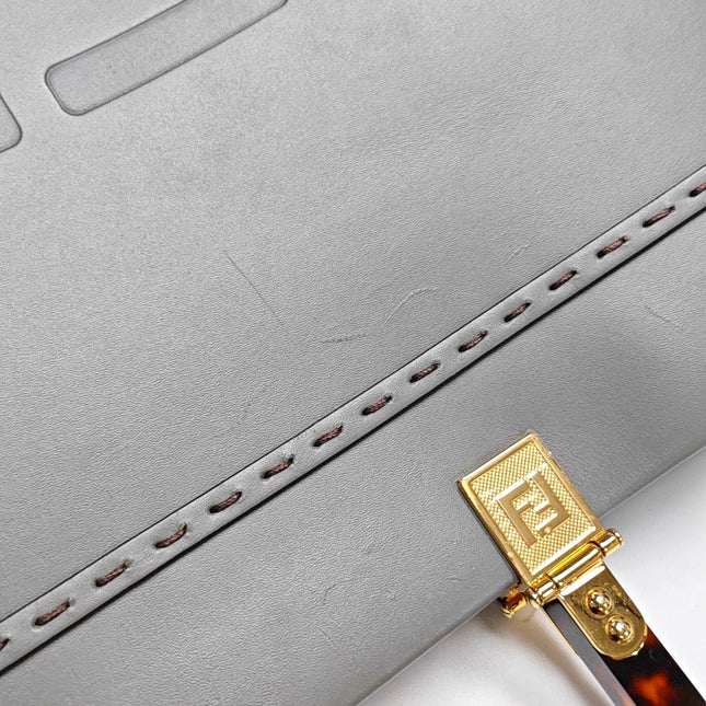 Fendi Sunshine Tote Medium Greyish Blue Top Handle Bag with Strap