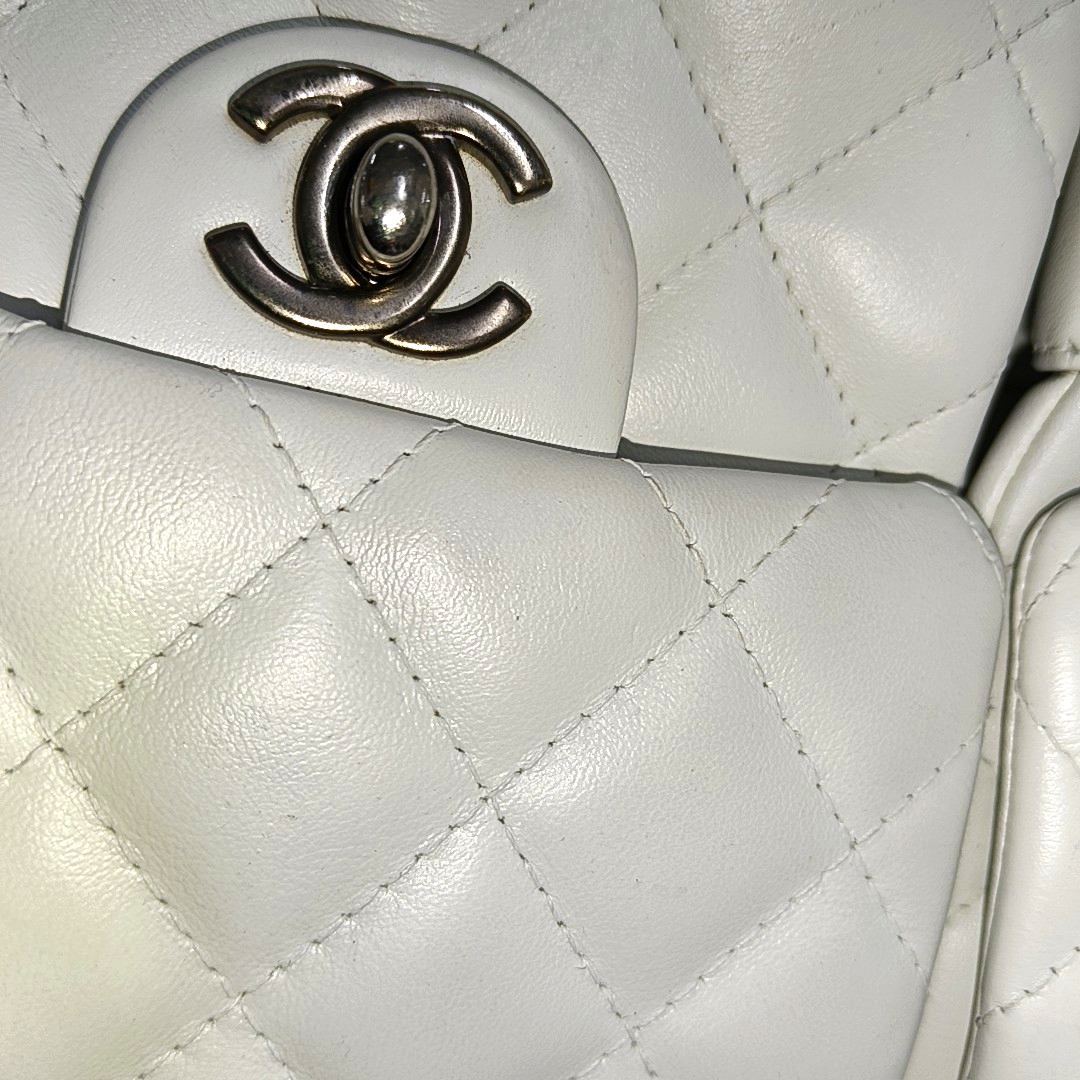 Chanel Cambon Multi-pocket Ligne Reporter Bag Large White Calfskin Leather