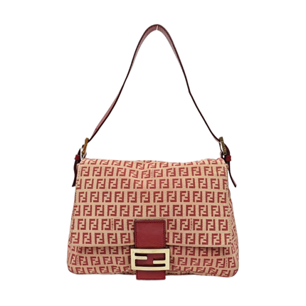 Fendi Mamma Baguette Red Classic Zucchino Monogram Shoulder Bag