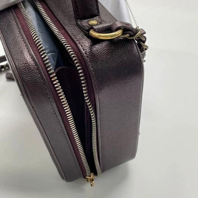 Chanel Filigree Medium Vanity Case Iridescent Burgundy Caviar Leather Top Handle with Chain