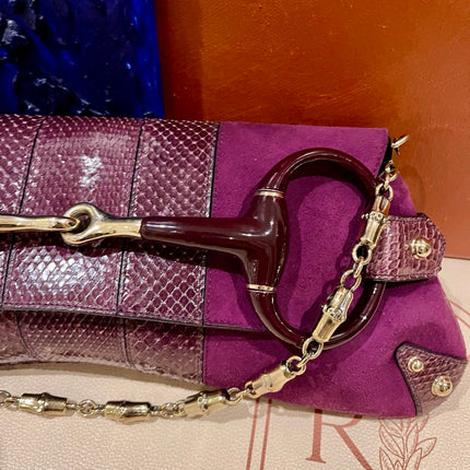 Gucci Horsebit 1955 Chain Vintage Large Purple Suede Shoulder Bag