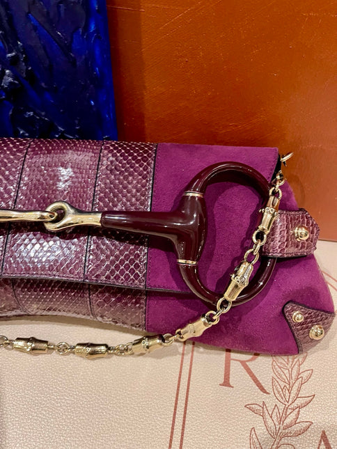 Gucci Horsebit 1955 Chain Vintage Large Purple Suede Shoulder Bag