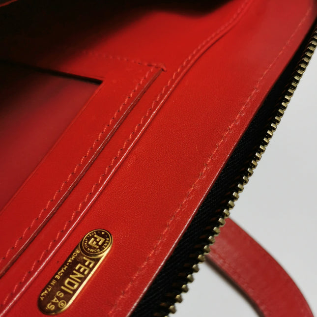 Fendi Clutch Denim Leopard Print with Red Leather Handles