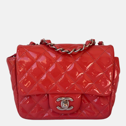 Chanel Classic Flap Mini Square Coral Orange Patent Lambskin Crossbody Bag-Luxbags