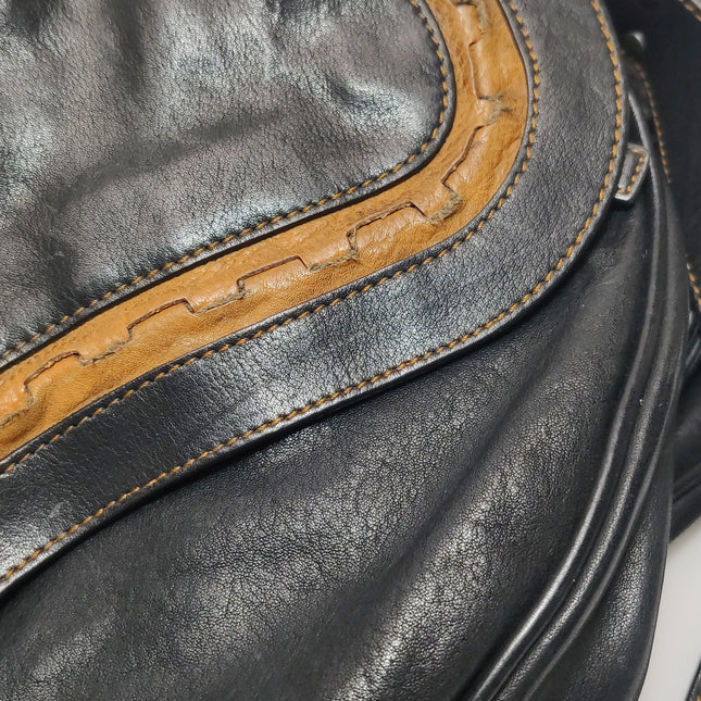 Dior Vintage Gaucho Large Black Leather Crossbody Bag