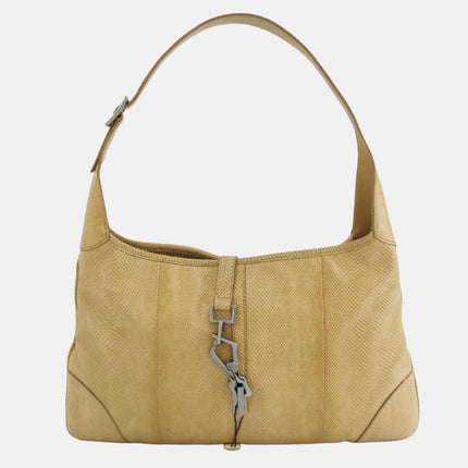 Sold Gucci Jackie Vintage Yellow Gold Exotic Lizard-skin Leather Shoulder Bag