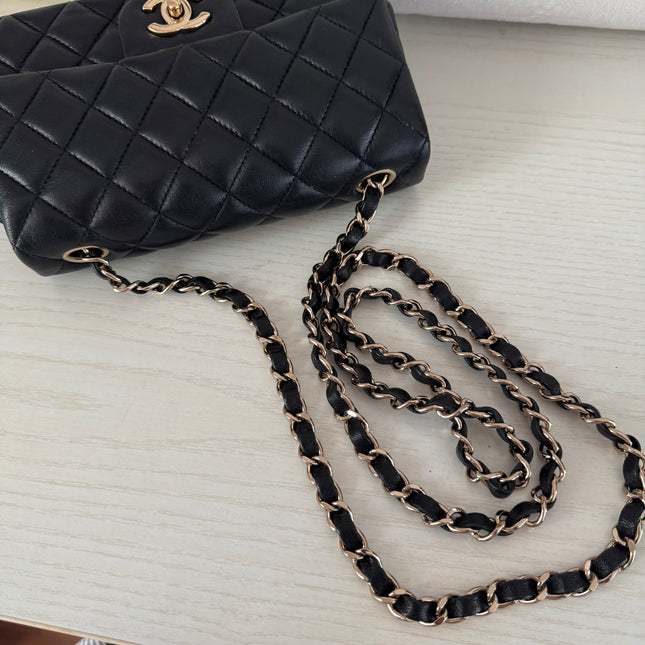 Chanel Classic Flap Rectangular Mini Black Lambskin Leather Gold Hardware