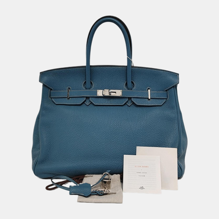 Hermes Birkin 35 Blue Jeans Calfskin Leather Palladium Hardware 2010