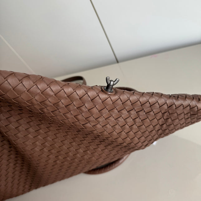 Bottega Veneta Maxi Convertible Tote Bag Hobo Chocolate Brown Leather Two-way Carry 50cm