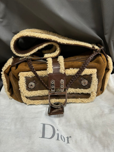 Dior Flight Medium Shoulder Bag Tan Brown Shearling