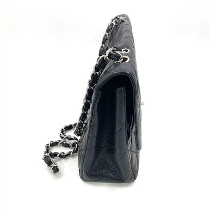 Chanel Classic Flap Jumbo Black Caviar Leather Single Flap Silver Hardware 2006-08