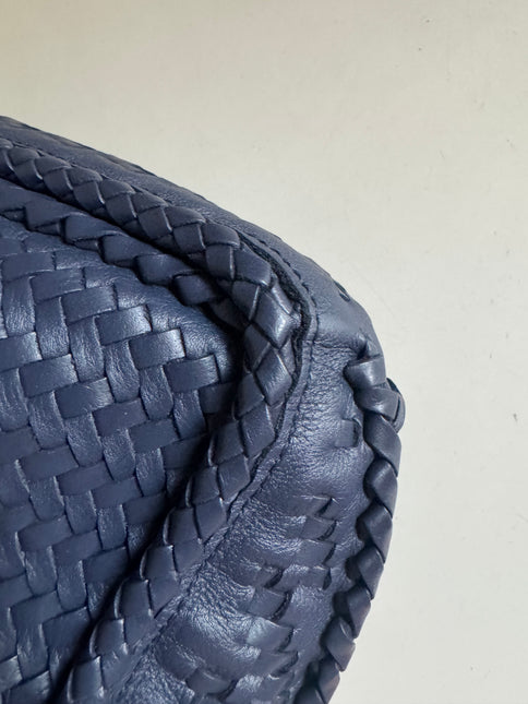 Loewe Puzzle Small Leather Woven Braided Navy Crossbody Bag