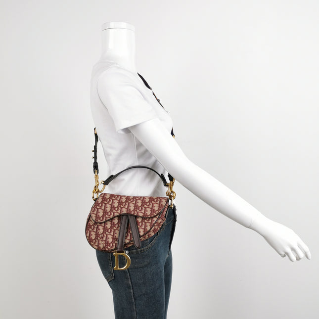 Dior Saddle Mini Burgundy Oblique Monogram Canvas with Strap