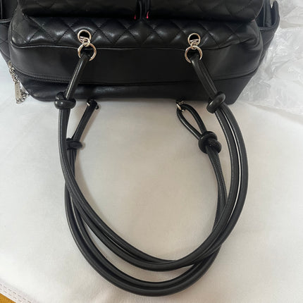 Chanel Cambon Multi-pocket Ligne Reporter Bag Large Black Calfskin Leather White Logo