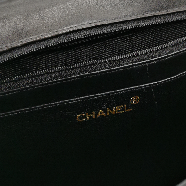 Sold Chanel Classic Flap Large 1994 Vintage Black Lambskin Leather 24k Gold Plated Mega CC Logo