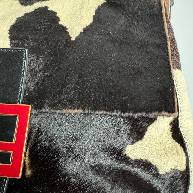 Fendi Mamma Baguette Large Pony hair in Cow Print Black and White