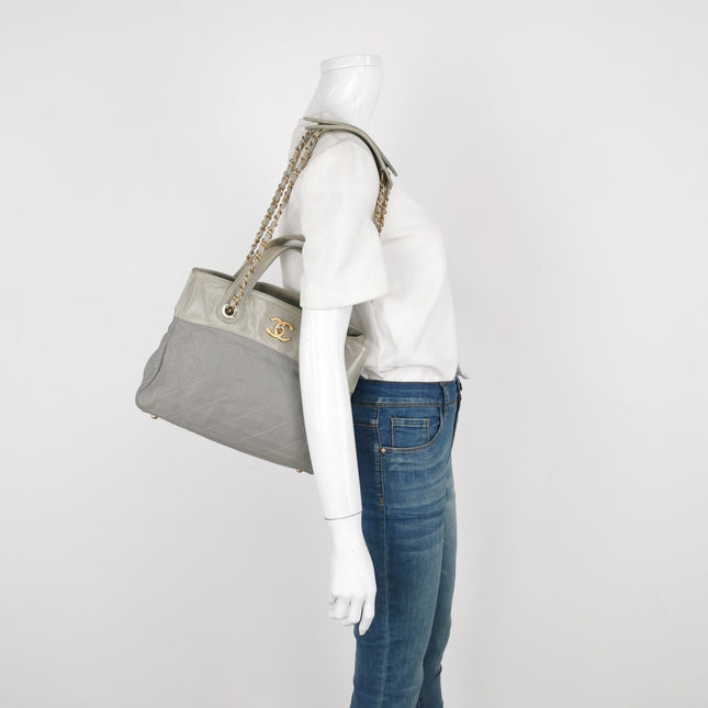 Sold Chanel 2012 In The Mix Shopping Tote Bag with Handle Grey Quilted Leather