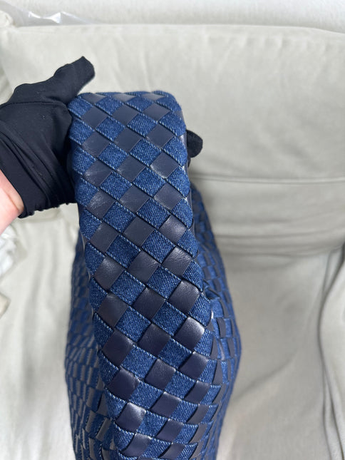Bottega Veneta Hop Large Leather and Denim Intrecciato Navy Hobo Bag 55cm