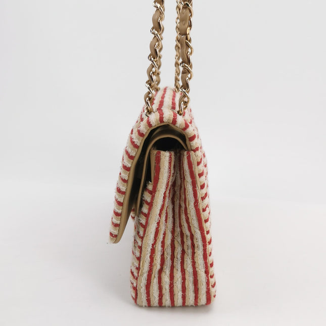 Chanel Classic Flap Red White Striped Medium Jersey Coco Sailor
